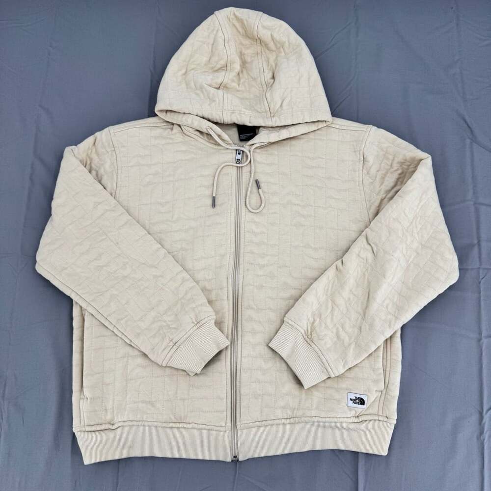 The North Face Full Zip Hoodie Size L Cream Quilted Textured